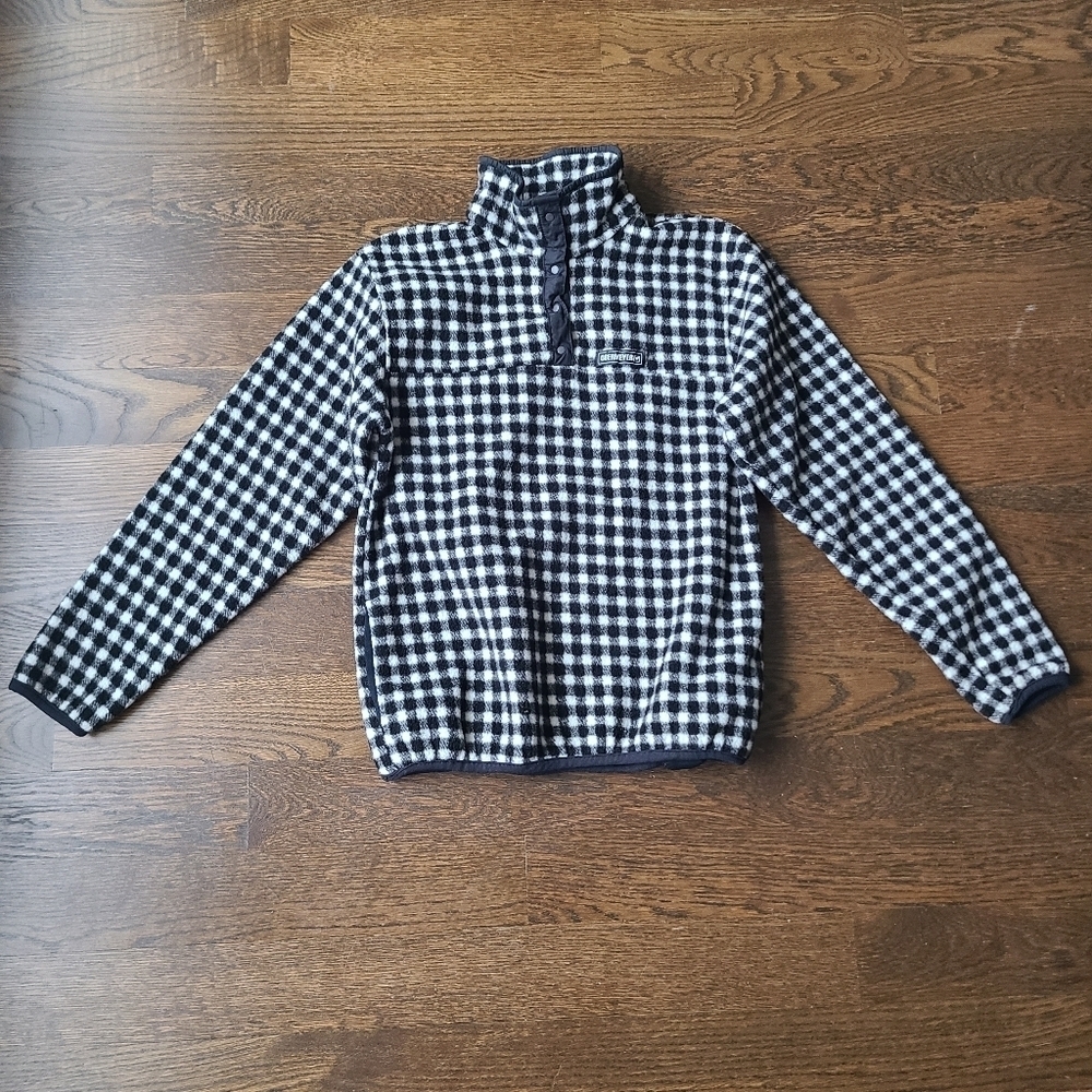 VTG Obermeyer Black/ White Checkered Fleece Pullover Sz.18 Juniors Quater Snap